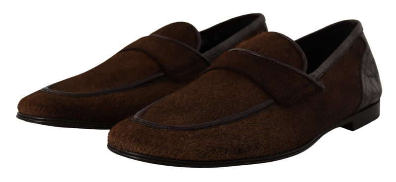 Dolce & Gabbana Brown Leather Slip-On Loafers for Men