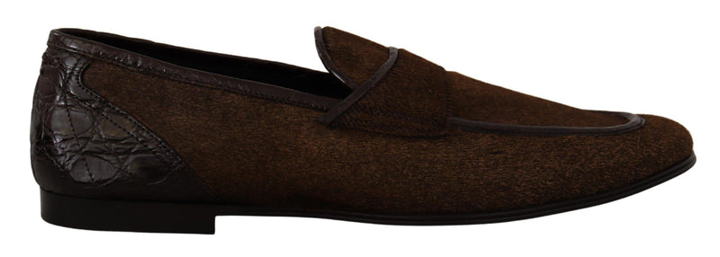 Dolce & Gabbana Brown Leather Slip-On Loafers for Men