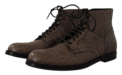 Bottes derby en cuir de crocodile gris de Dolce & Gabbana