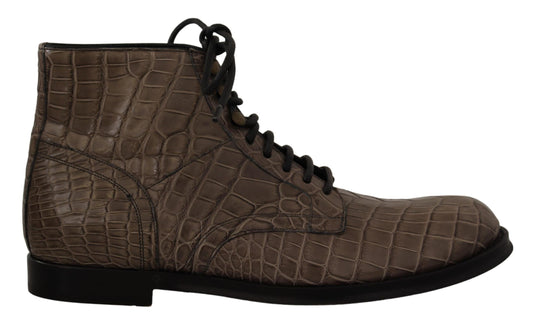 Bottes derby en cuir de crocodile gris de Dolce & Gabbana