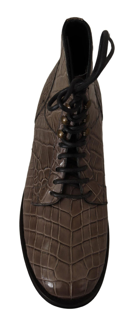 Bottes derby en cuir de crocodile gris de Dolce & Gabbana