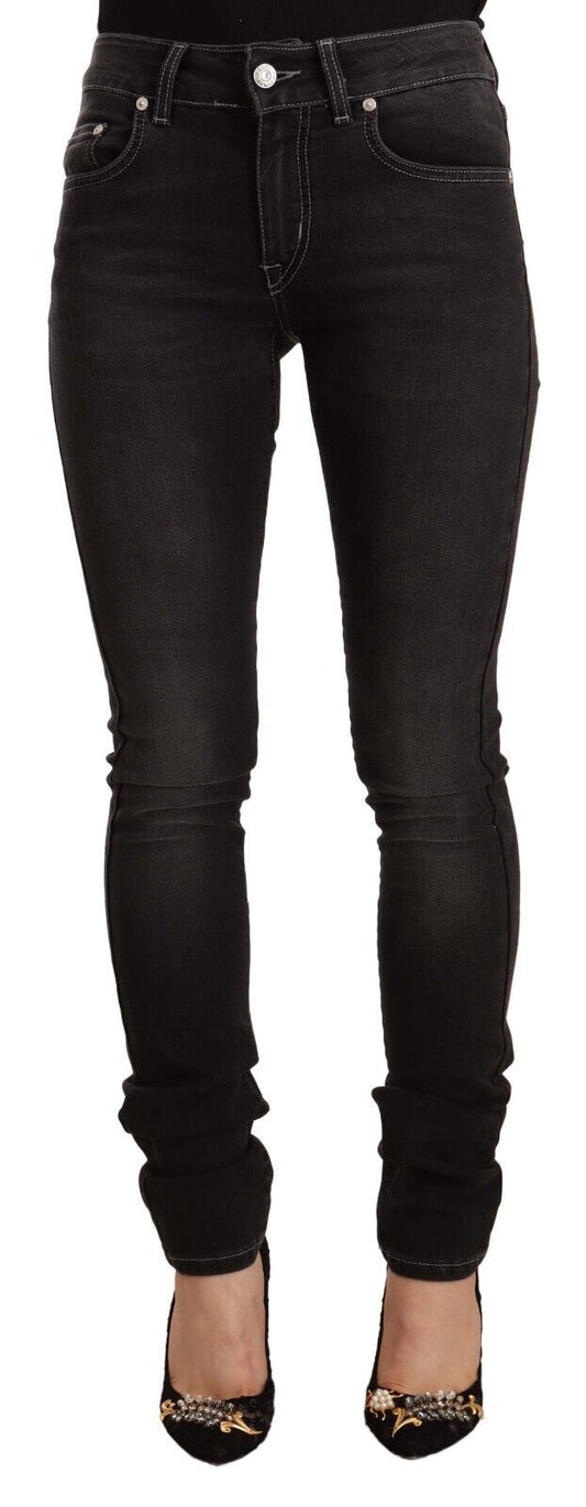 Zwarte, licht gewassen, skinny jeans van katoen met een middelhoge taille van GF Ferre.
