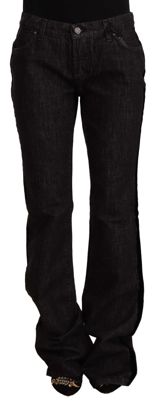 Jeans droit en jean coton noir taille mi-hauteur GF Ferre, coupe botte.