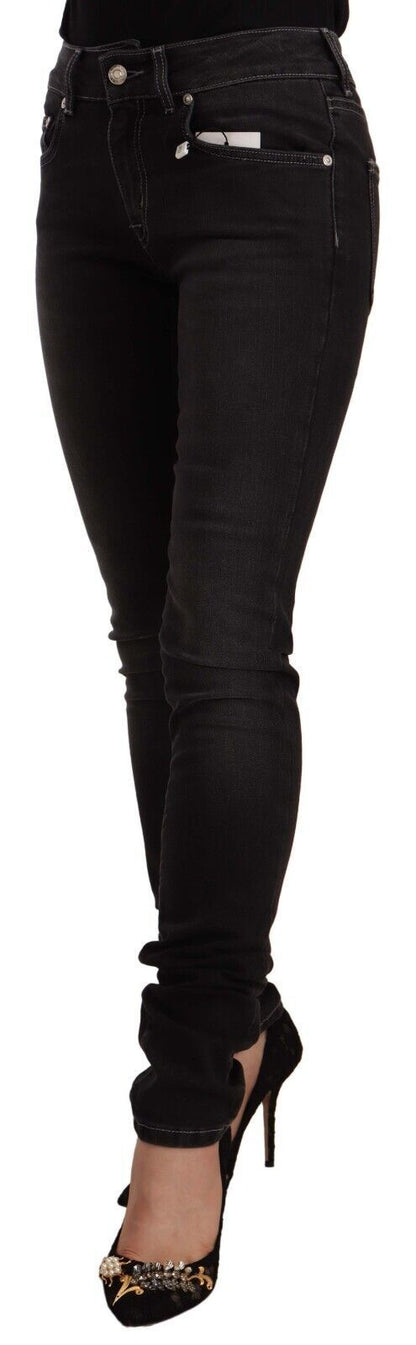 GF Ferre zwarte, gewassen, mid-waist, skinny, slim fit jeans van katoen
