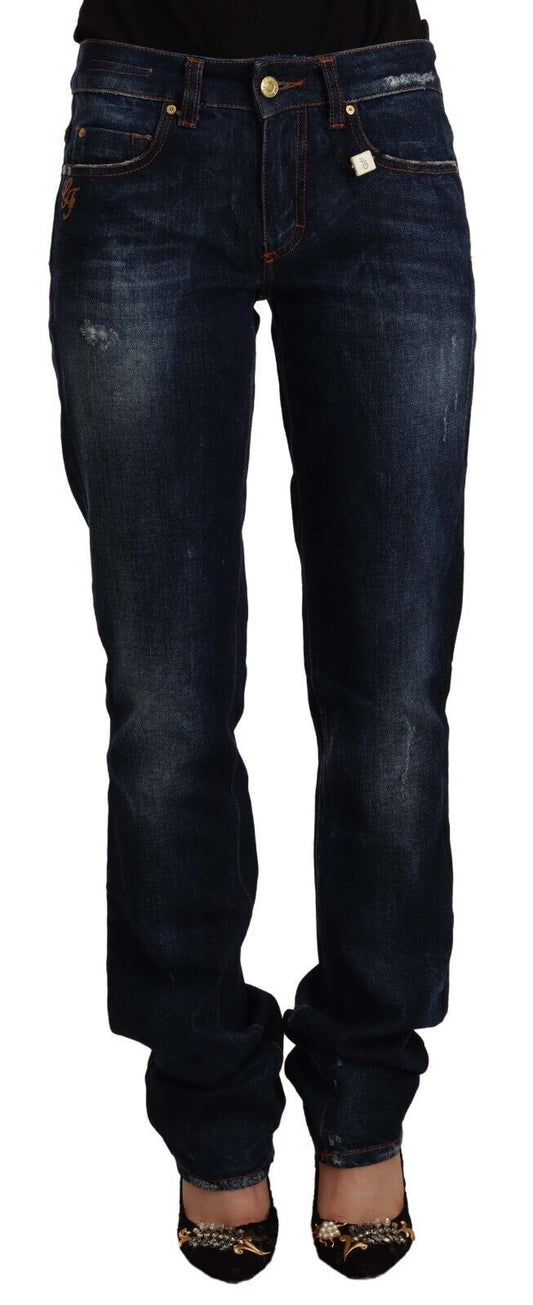 Jeans droit en coton délavé, taille mi-hauteur, bleu foncé de GF Ferre