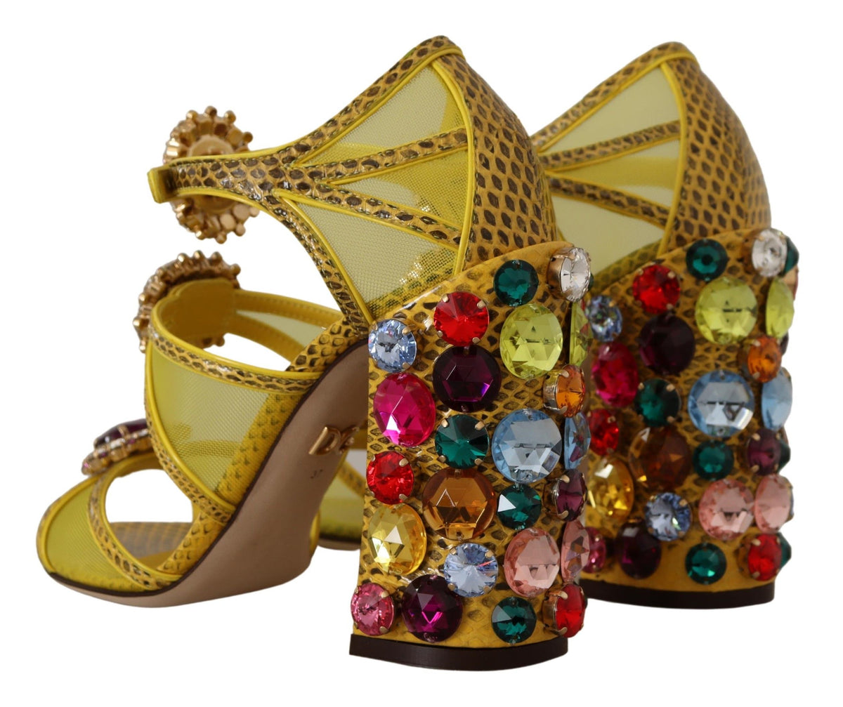 Dolce & Gabbana Sandales en Cuir Jaune avec Cristaux Ayers