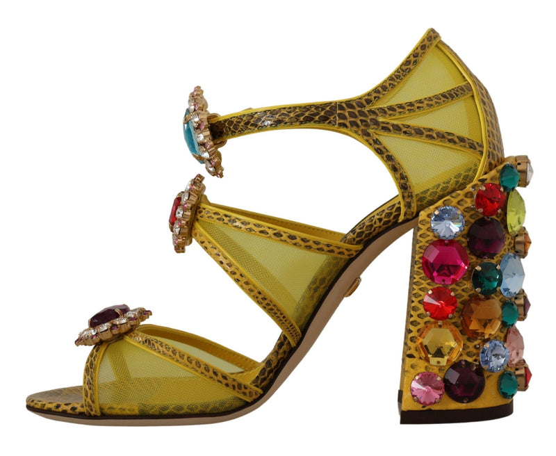 Dolce & Gabbana Sandales en Cuir Jaune avec Cristaux Ayers