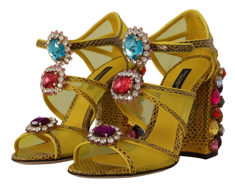 Dolce & Gabbana Sandales en Cuir Jaune avec Cristaux Ayers