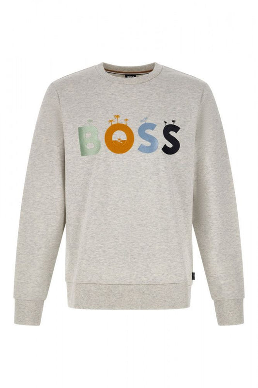 Sweat-shirt en coton Hugo Boss, col rond, gris élégant