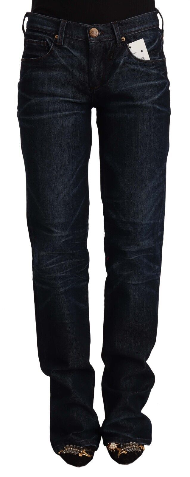 Jeans droits en denim bleu foncé à taille mi-haute Ermanno Scervino