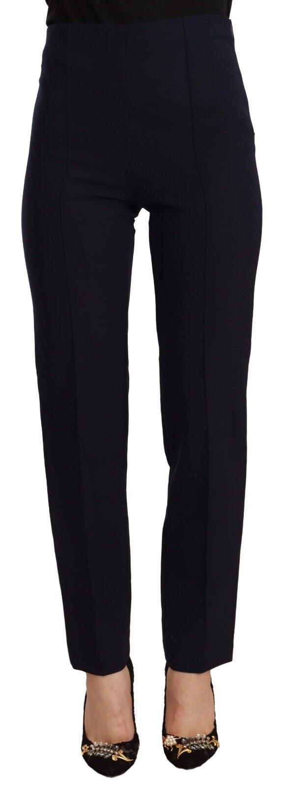 AGLINI Black High Waist Straight Pants for Women