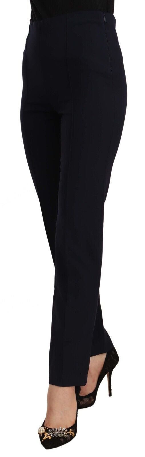 Pantalon droit noir pour femme AGLINI en polyester à taille haute