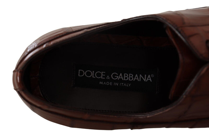 Dolce & Gabbana Brown Crocodile Leather Men's Formal Derby Shoes