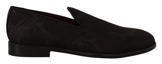 Dolce & Gabbana Zwarte Bloemen Brocaad Slippers Loafers Schoenen