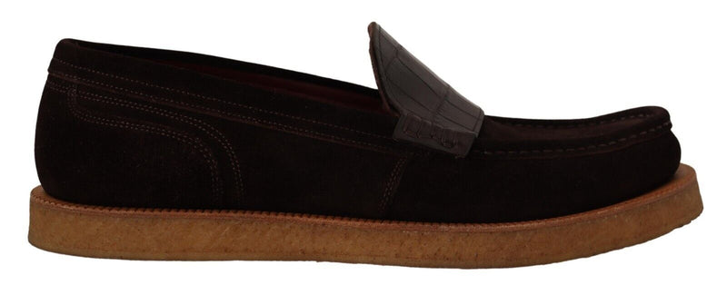 Dolce & Gabbana Mocassins en Suède et Cuir Crocodile Marron