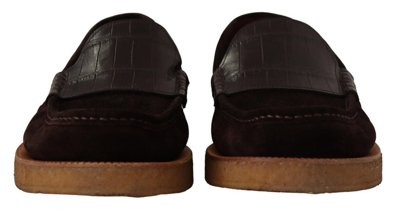 Dolce & Gabbana Mocassins en Suède et Cuir Crocodile Marron