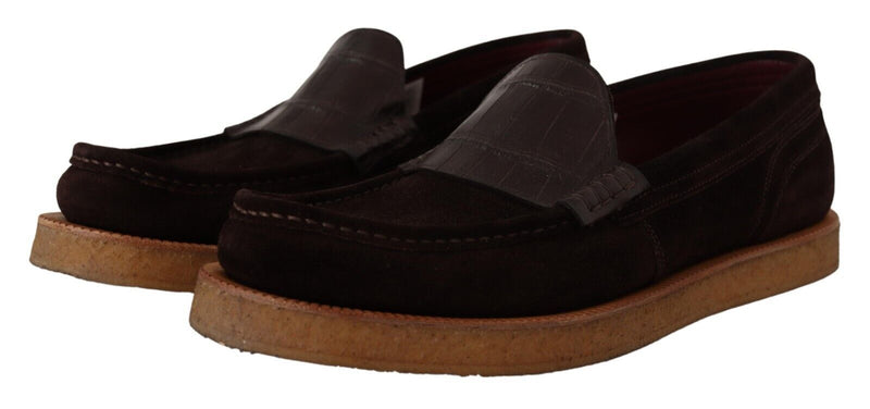 Dolce & Gabbana Mocassins en Suède et Cuir Crocodile Marron