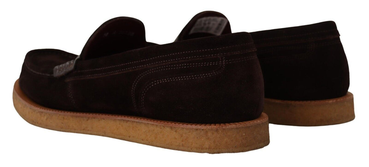 Dolce & Gabbana Mocassins en Suède et Cuir Crocodile Marron