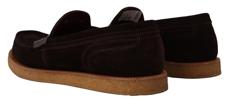 Dolce & Gabbana Mocassins en Suède et Cuir Crocodile Marron