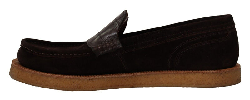 Dolce & Gabbana Mocassins en Suède et Cuir Crocodile Marron