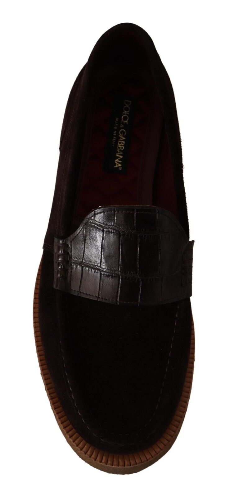 Dolce & Gabbana Mocassins en Suède et Cuir Crocodile Marron