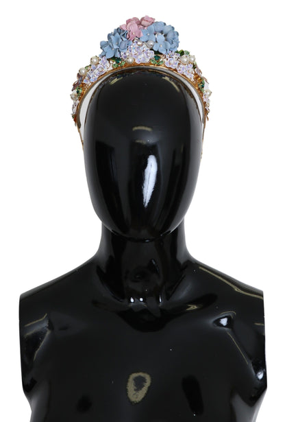 Serre-tête couronne diadème Dolce & Gabbana en cristal doré et hortensia violet