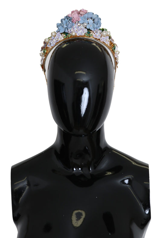 Serre-tête couronne diadème Dolce & Gabbana en cristal doré et hortensia violet