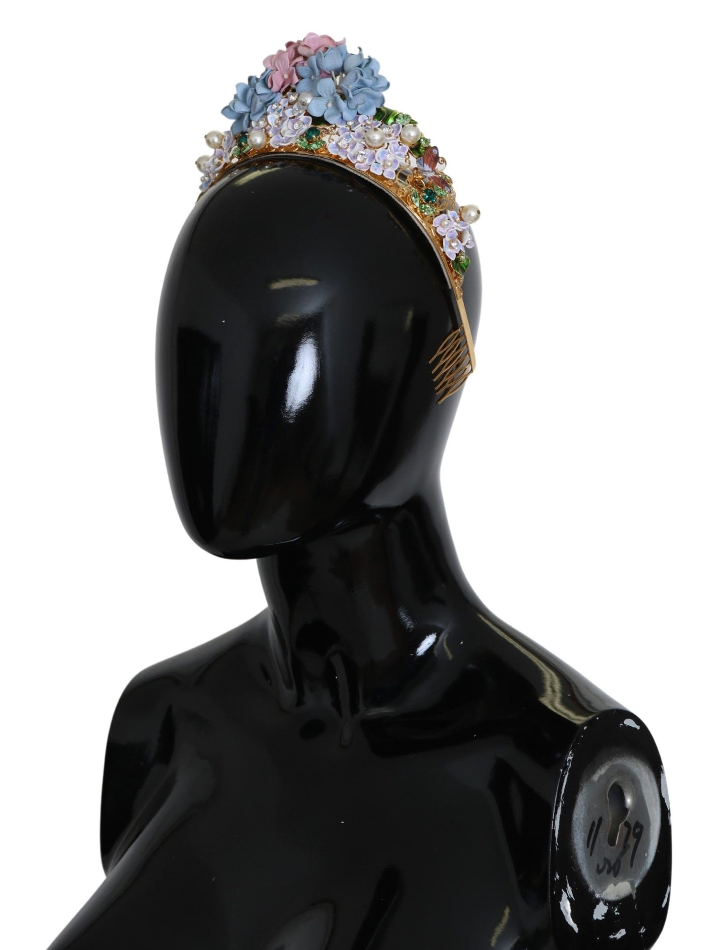 Serre-tête couronne diadème Dolce & Gabbana en cristal doré et hortensia violet