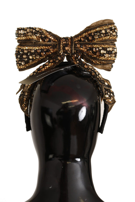 Serre-tête diadème en soie à paillettes et perles de cristal doré Dolce & Gabbana