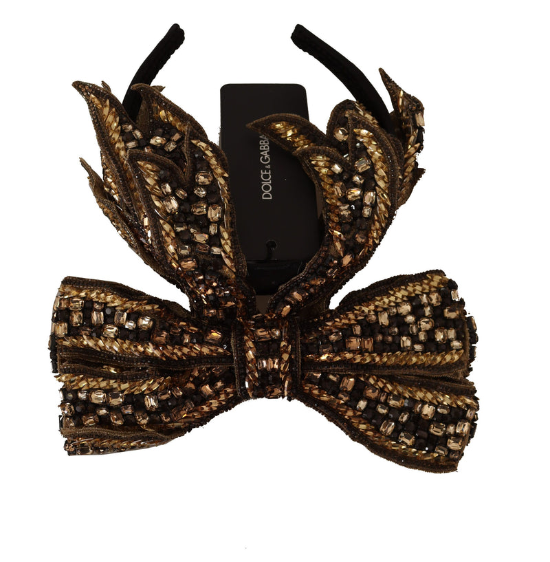 Dolce & Gabbana Gold Crystal Beaded Sequined Silk Bow Headband
