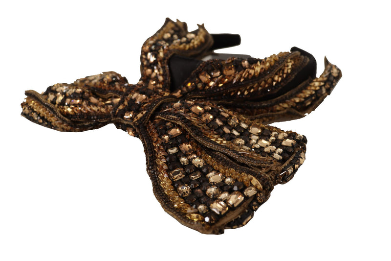 Dolce & Gabbana Gold Crystal Beaded Sequined Silk Bow Headband