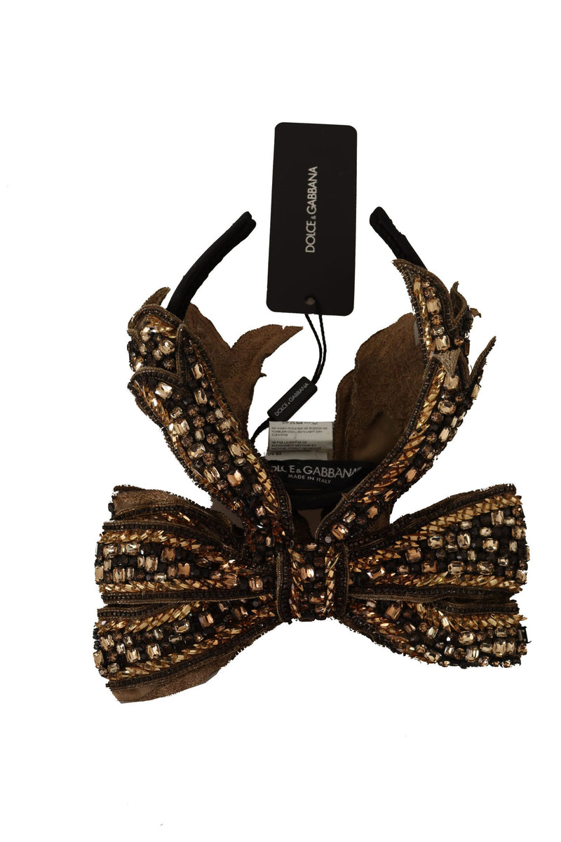 Dolce & Gabbana Gold Crystal Beaded Sequined Silk Bow Headband