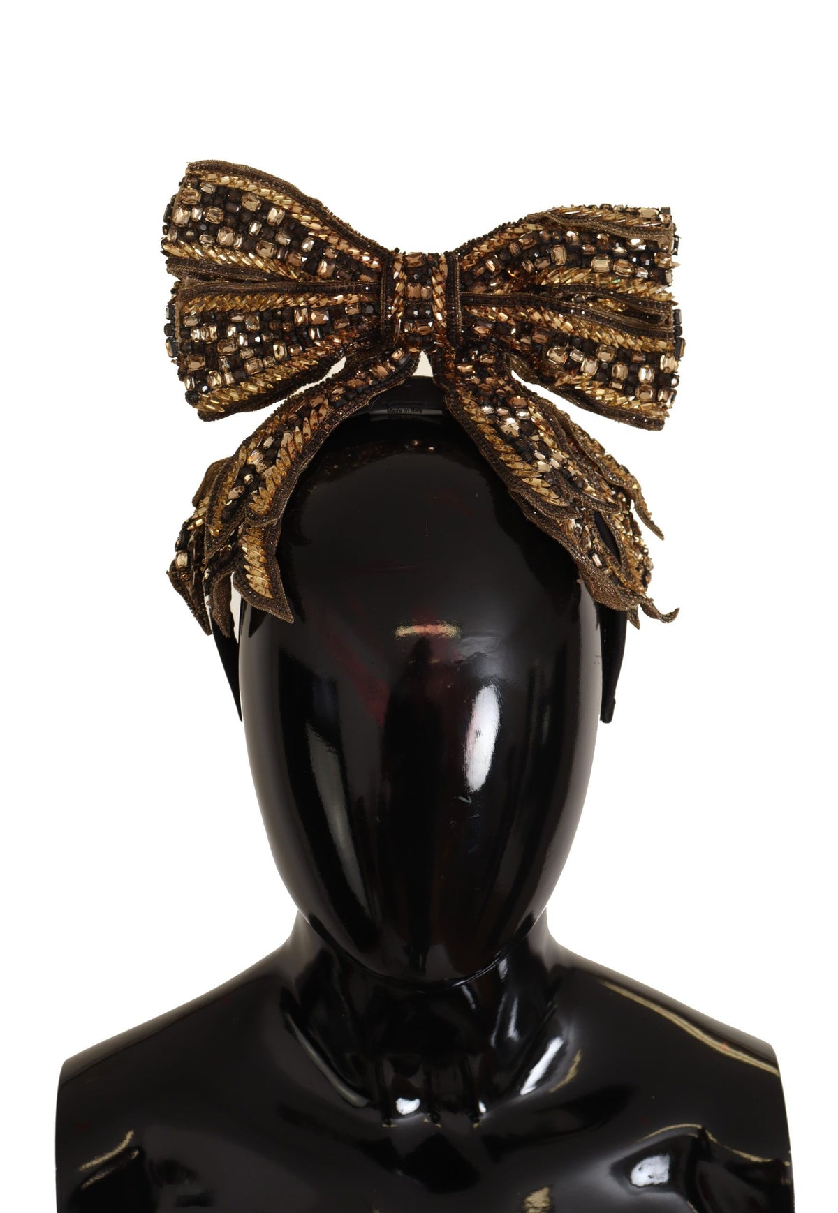 Dolce & Gabbana Gold Crystal Beaded Sequined Silk Bow Headband