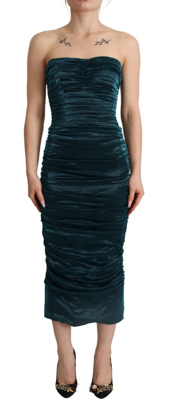 Dolce & Gabbana Robe Midi Drapée à Bustier Turquoise