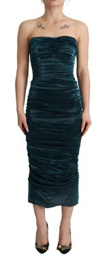 Dolce & Gabbana Robe Midi Drapée Turquoise à Corsage Bustier