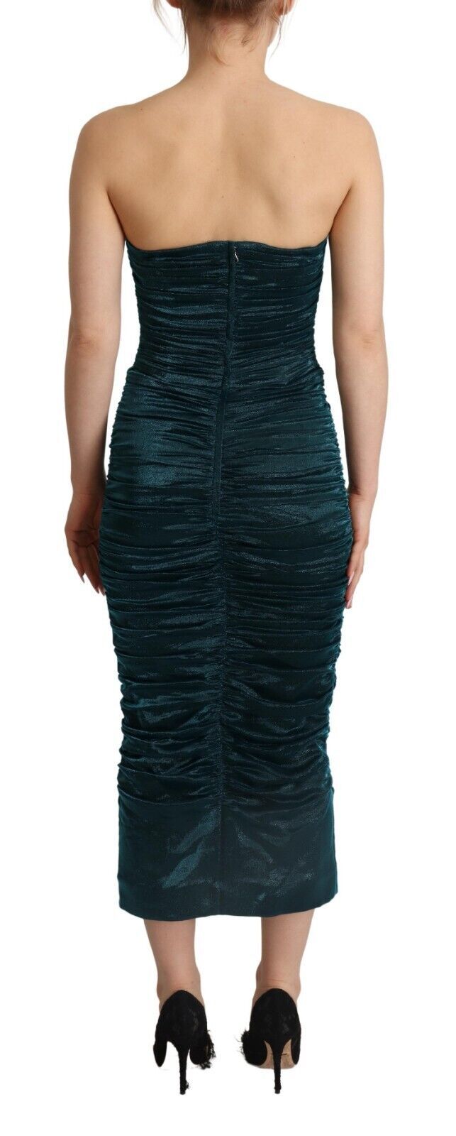 Dolce & Gabbana Robe Midi Drapée à Bustier Turquoise