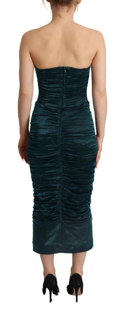 Dolce & Gabbana Turquoise Bustier Bodice Draped Midi Dress.