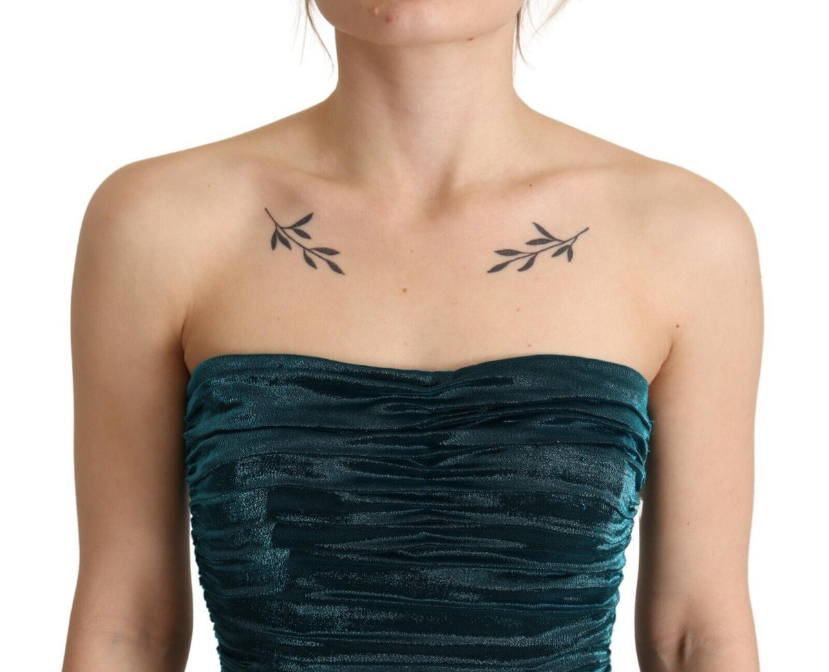 Robe Midi Drapée Bustier Turquoise Dolce & Gabbana
