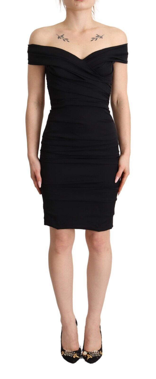 Robe Dolce & Gabbana Noir en Soie Off Shoulder Bodycon