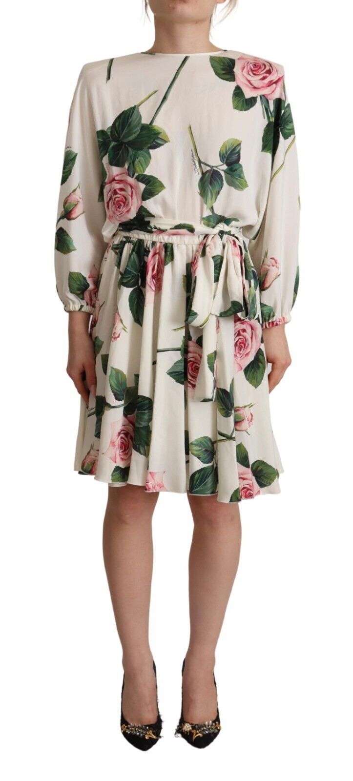 Robe A-ligne à Imprimé Rose Blanche Dolce & Gabbana