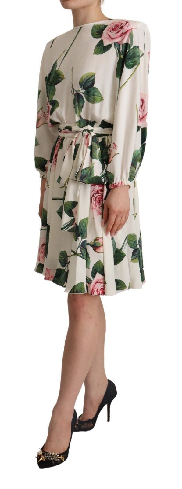 Robe A-ligne à Imprimé Rose Blanche Dolce & Gabbana