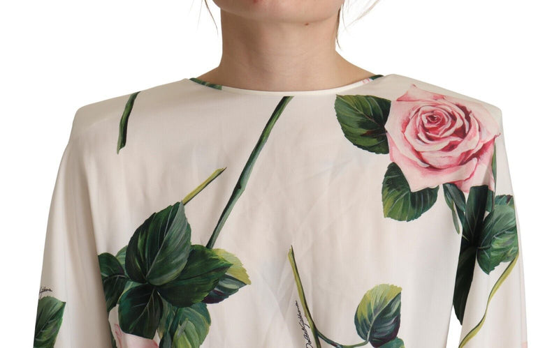 Robe A-ligne à Imprimé Rose Blanche Dolce & Gabbana