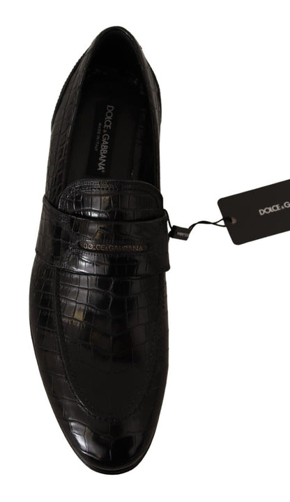 Mocassins à enfiler en cuir de crocodile noir de Dolce & Gabbana
