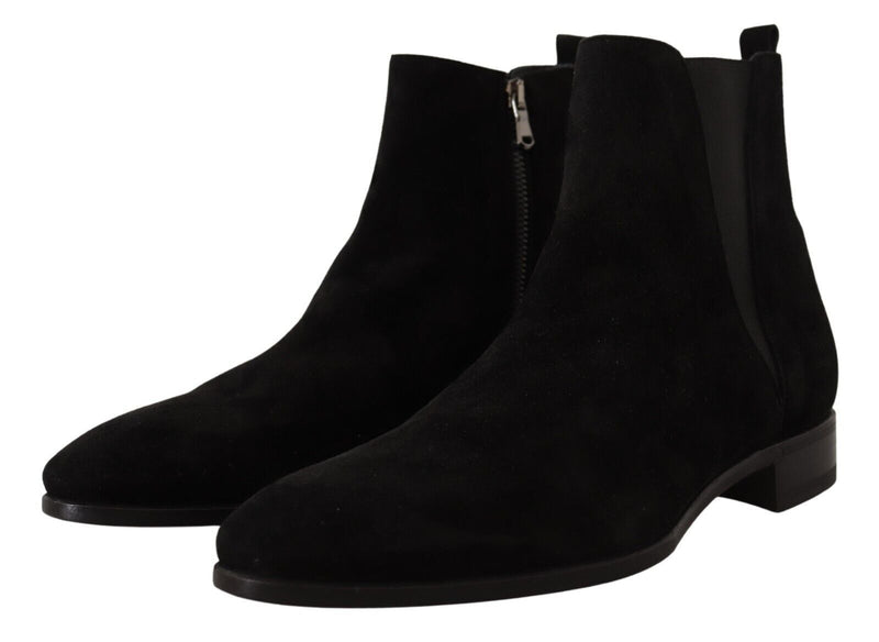 Dolce & Gabbana Black Suede Leather Chelsea Boots for Men