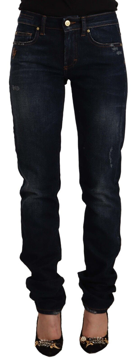Jeans skinny en coton délavé bleu foncé à taille mi-hauteur GF Ferre