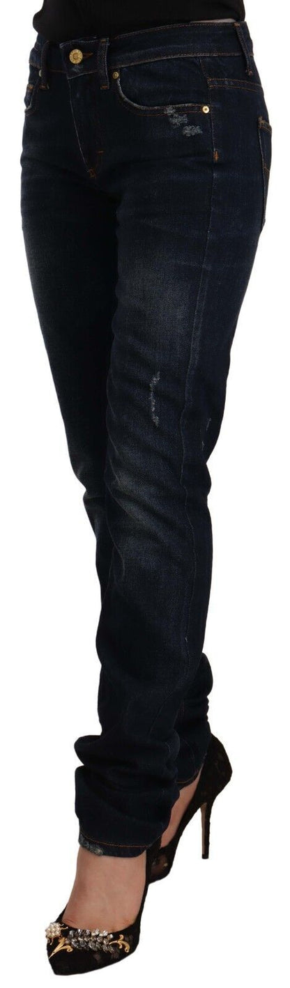 Jeans skinny en coton délavé bleu foncé à taille mi-hauteur GF Ferre