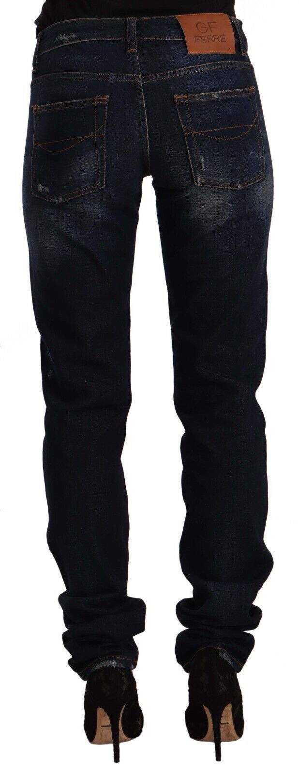 Jeans skinny en coton délavé bleu foncé à taille mi-hauteur GF Ferre
