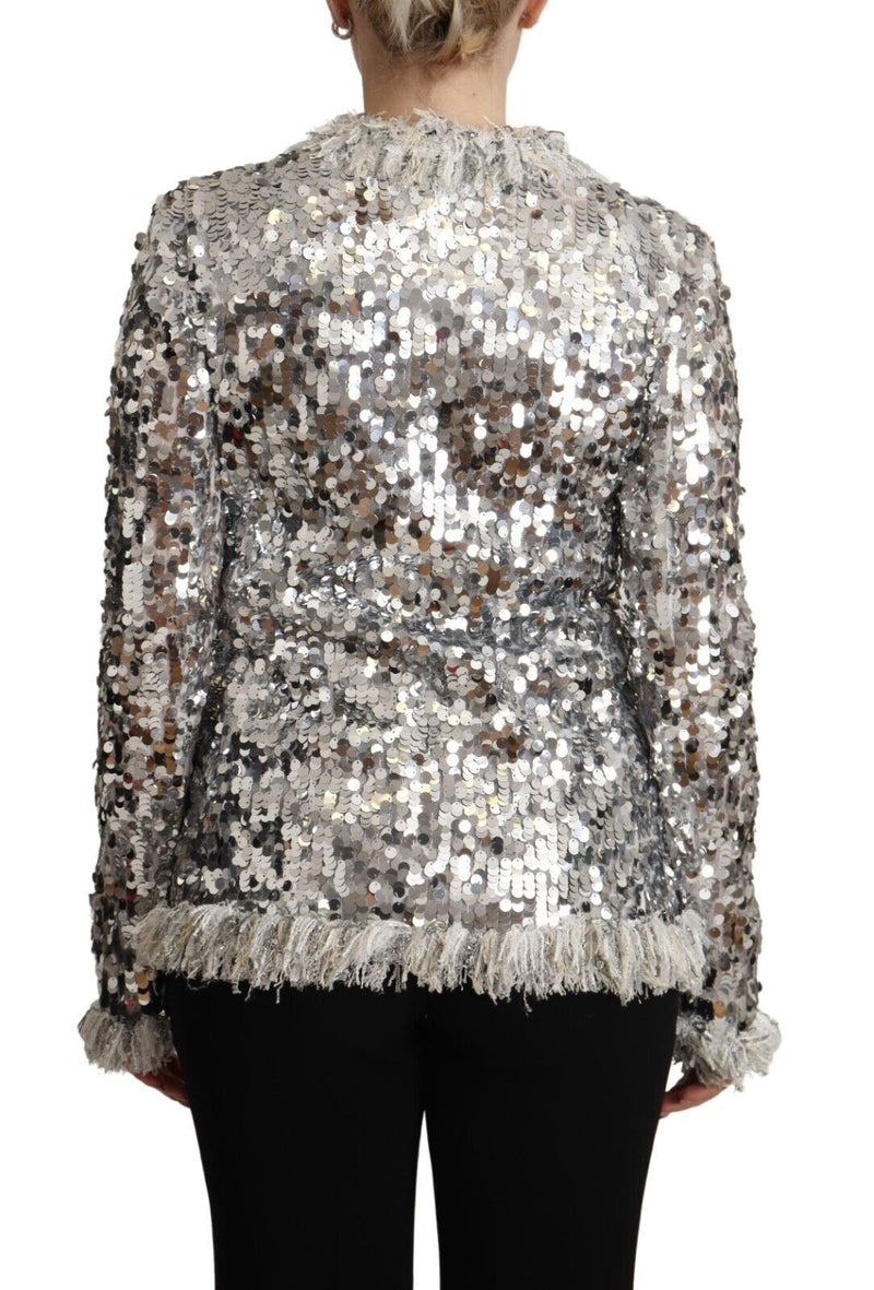 Dolce & Gabbana Veste Longue en Shearling Argenté Pailleté