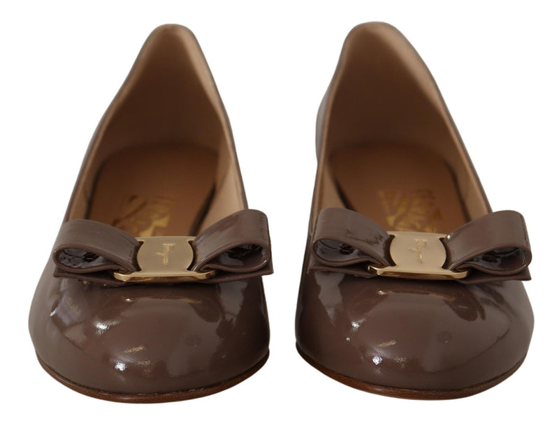 Salvatore Ferragamo Caraway Brown Pumps with Vara Bow