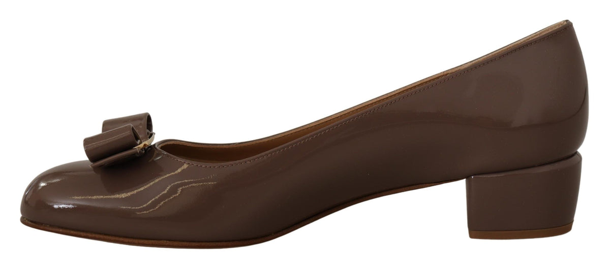 Salvatore Ferragamo Caraway Brown Pumps with Vara Bow